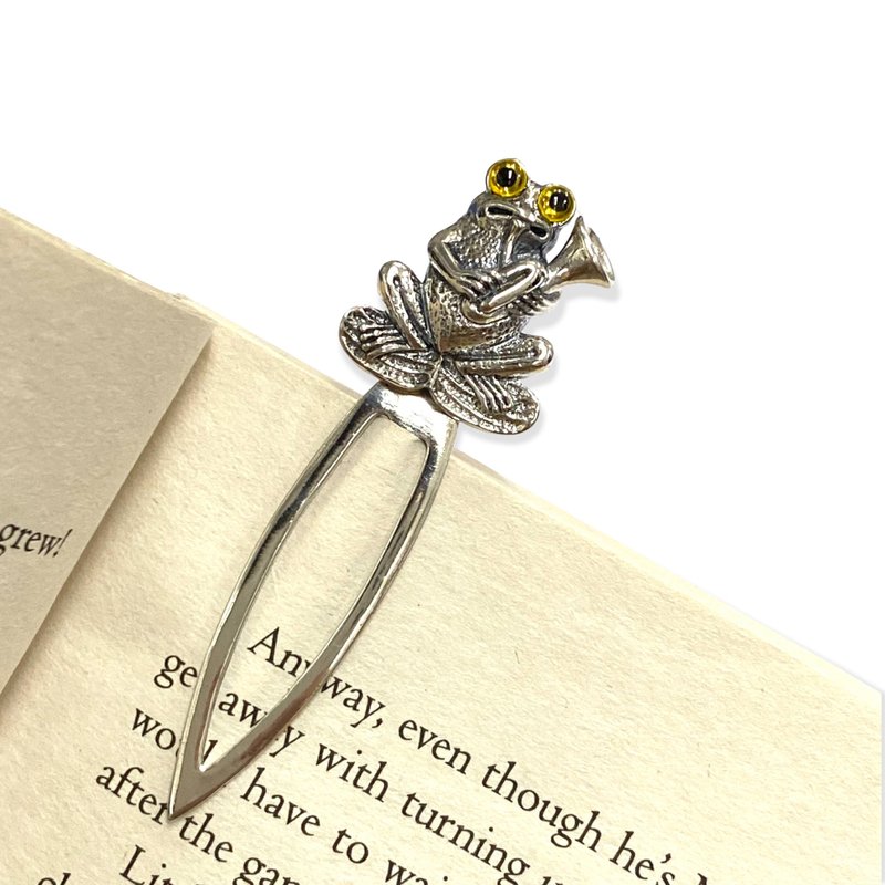 维多利亚风格高品质青蛙吹奏小号书签夹 925 纯银 - 书签 - 纯银 银色