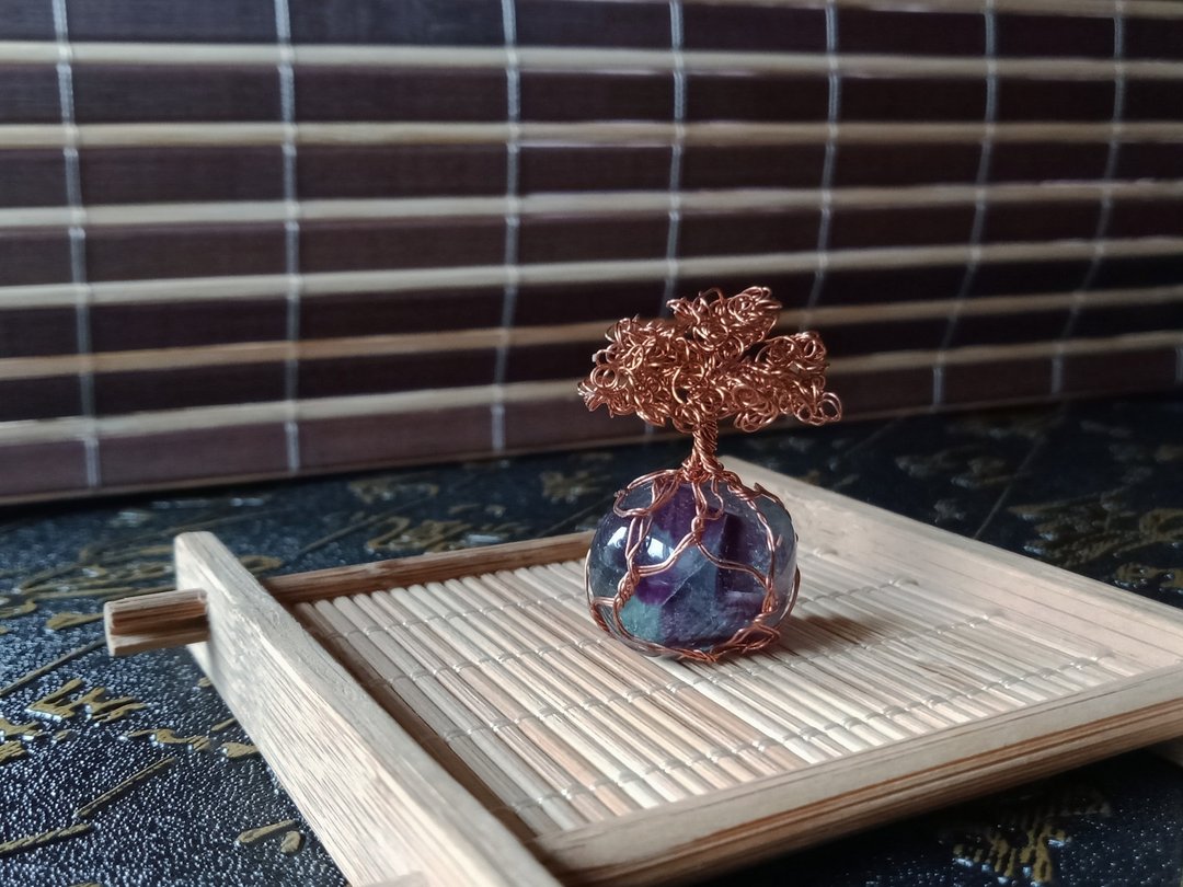 佚名山河。摆饰。生命树。萤石。巴欧巴树。金属编织 - 摆饰 - 水晶 蓝色