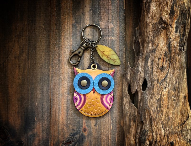 POPO-猫头鹰 皮革钥匙圈 leather - 钥匙链/钥匙包 - 真皮 蓝色