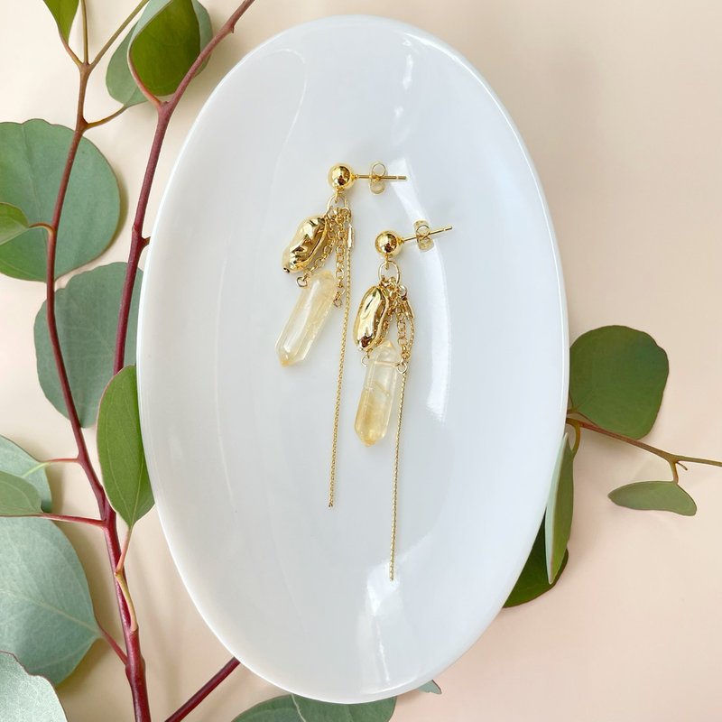 citrine long Clip-On - 耳环/耳夹 - 半宝石 金色