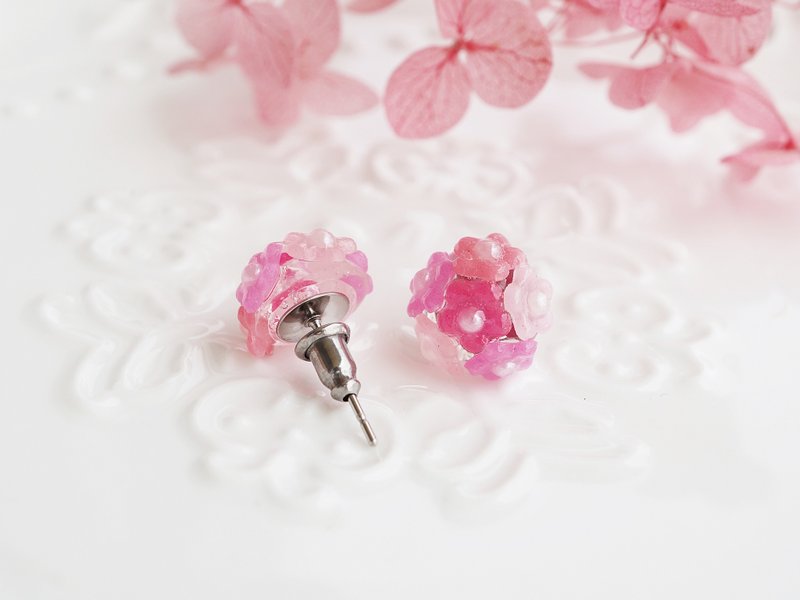 小花球耳环-粉红((医疗防过敏耳针)) - 耳环/耳夹 - 其他材质 粉红色