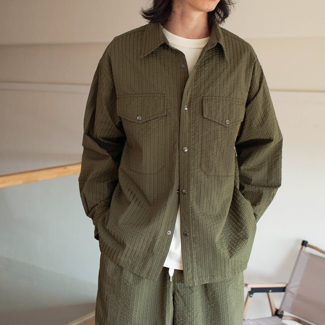 Shirt Coach Jacket 条纹泡泡纱教练衬衫夹克 - 男装外套 - 其他材质 黑色
