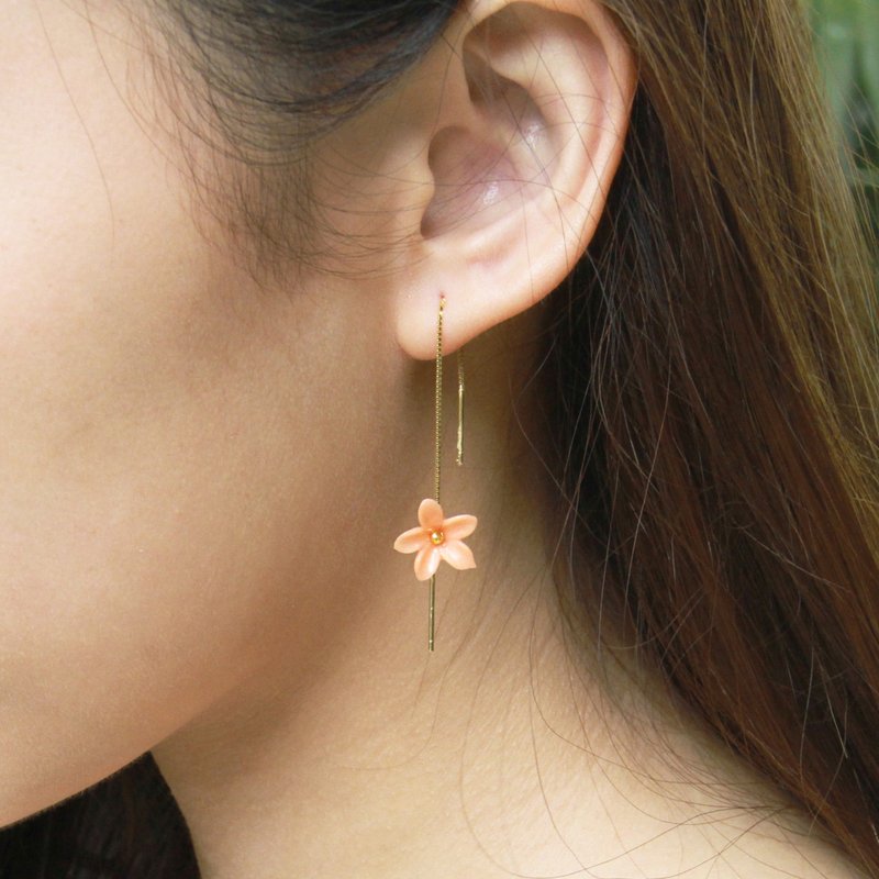 Pamycarie春夏树脂黏土小花925银镀金耳环 - 耳环/耳夹 - 纸 橘色