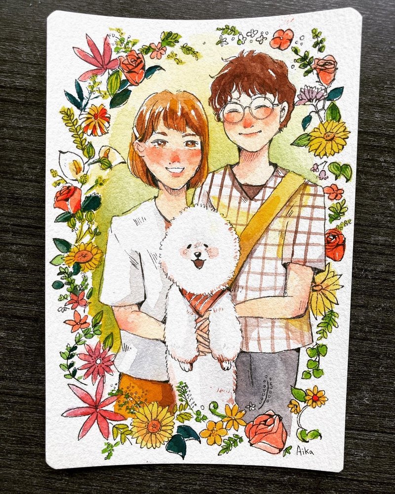 【定制似颜绘】给可爱梦幻的你　温馨花边似颜绘 - 订制画像 - 纸 黄色