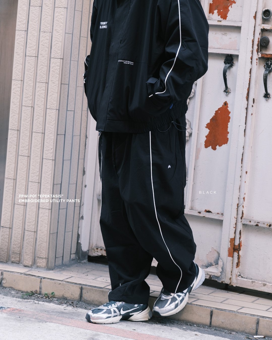24AW PFW-P01 Epektasis Embroidered Utility Pants-黑色 - 男士长裤 - 防水材质 黑色