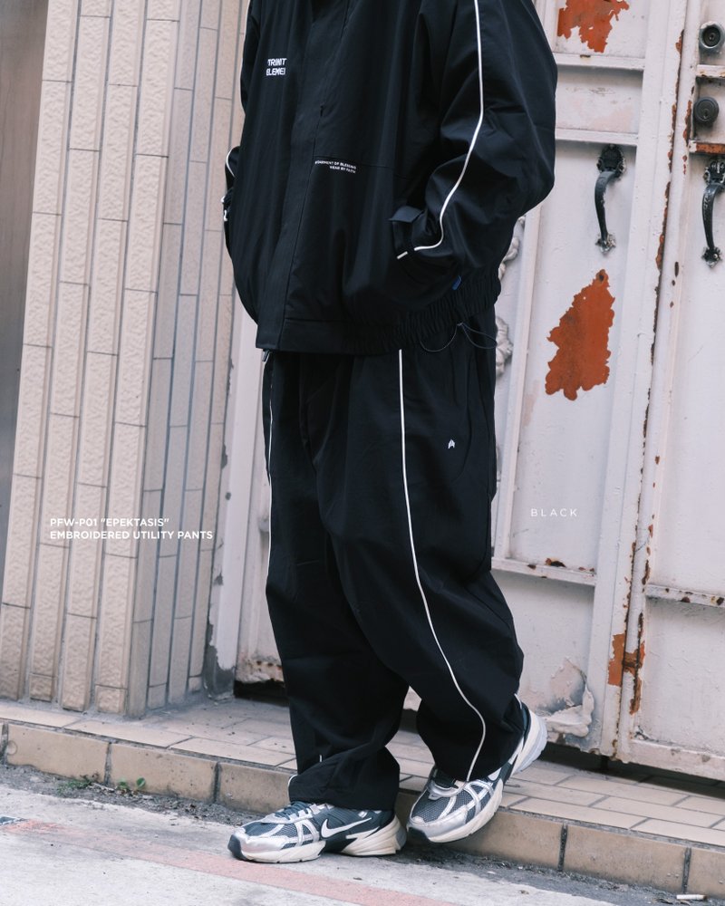 24AW PFW-P01 Epektasis Embroidered Utility Pants-黑色 - 男士长裤 - 防水材质 黑色