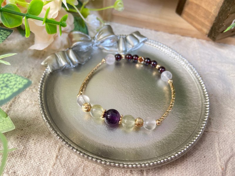 乌拉圭紫水晶/葡萄石/星光粉晶/红石榴石水晶手链 - 手链/手环 - 水晶 多色