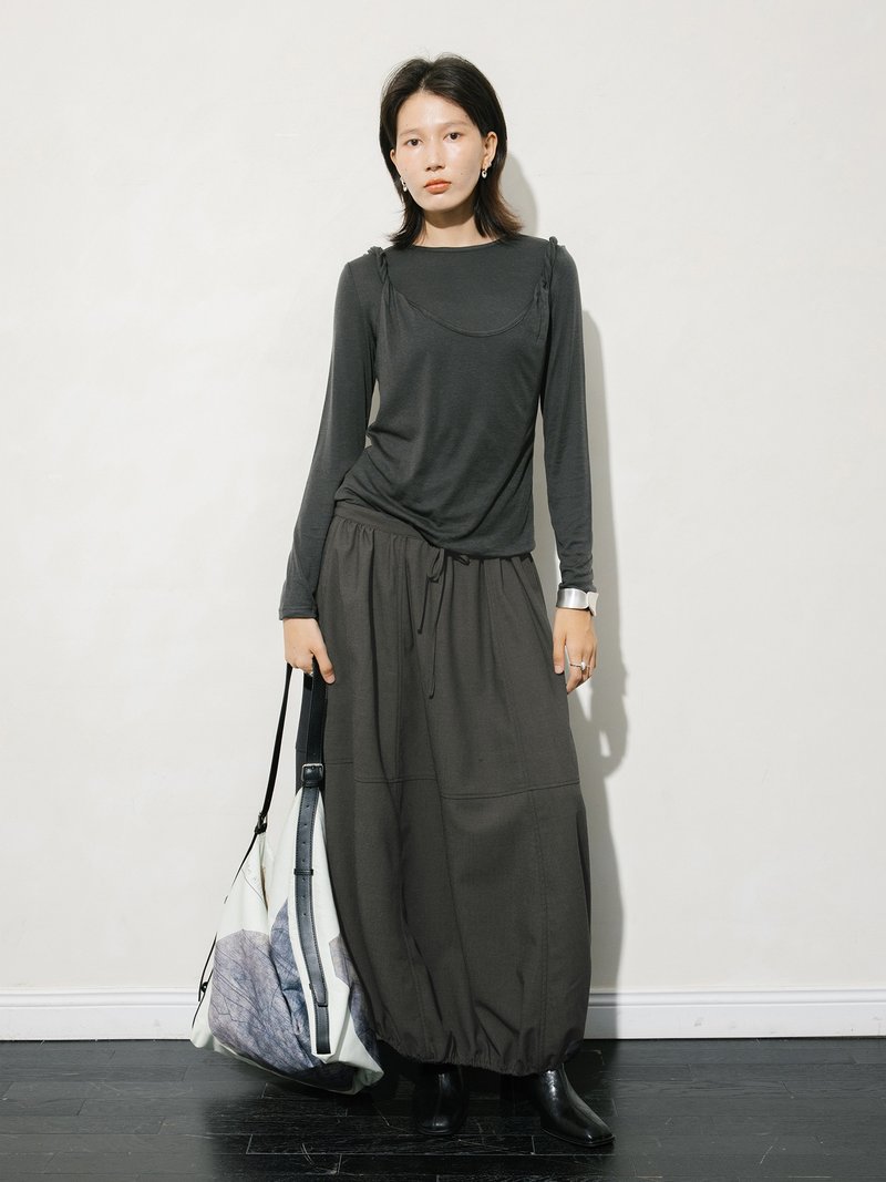 法式复古 / 假两件T恤针织上衣 / 羊毛 - 女装上衣 - 其他材质 灰色