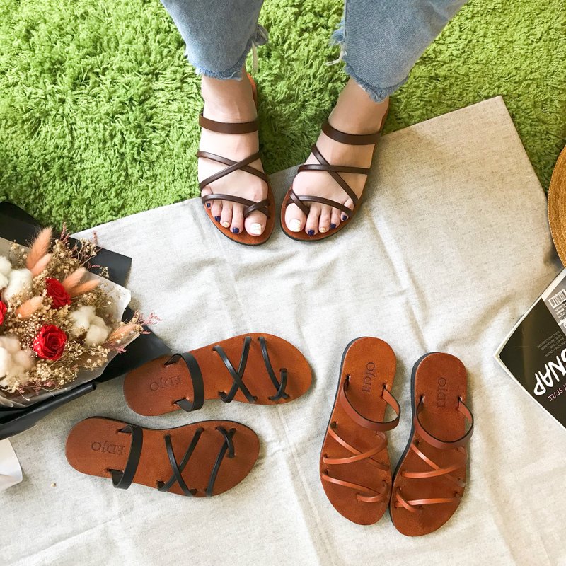 手工皮绳拖鞋  植鞣牛皮 真皮拖鞋 - 拖鞋 - 真皮 