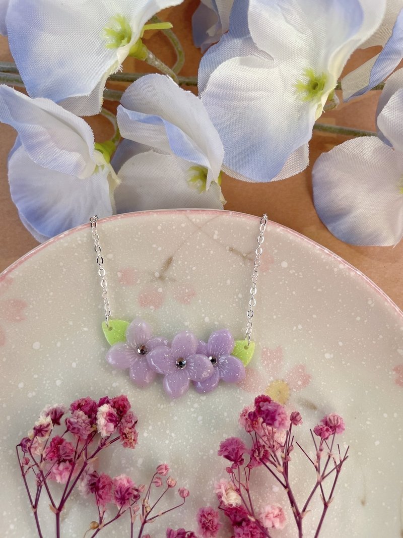 艾莉儿手作饰品/项链925银饰项链-寻找粉嫩自己-粉紫色花朵项链 - 项链 - 纯银 紫色