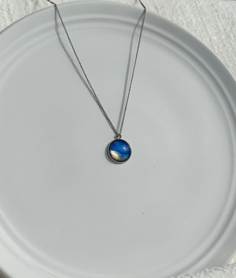 【圣诞礼物】金色海洋 蓝色圆形手绘项链 - 项链 - 不锈钢 蓝色