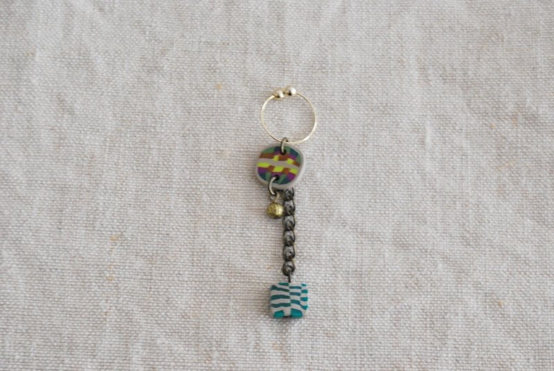 单耳耳环 绿色 链条 - 耳环/耳夹 - 粘土 绿色