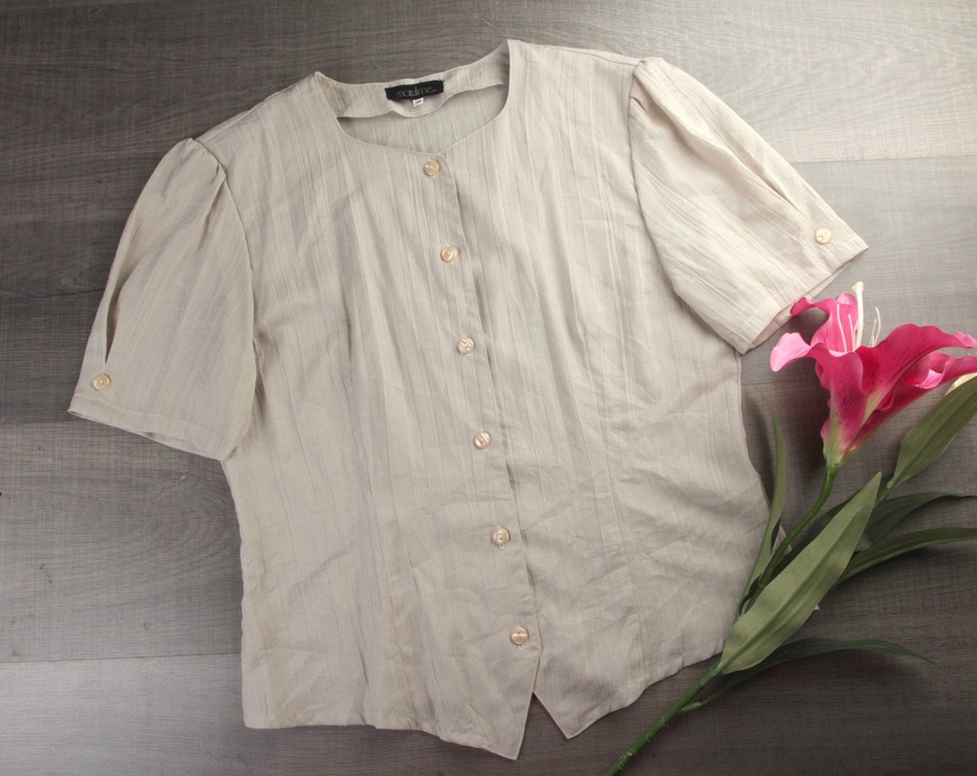 中号 | 复古米色女式衬衫| 女士复古上衣| 女士复古装 - 女装衬衫 - 其他材质 卡其色
