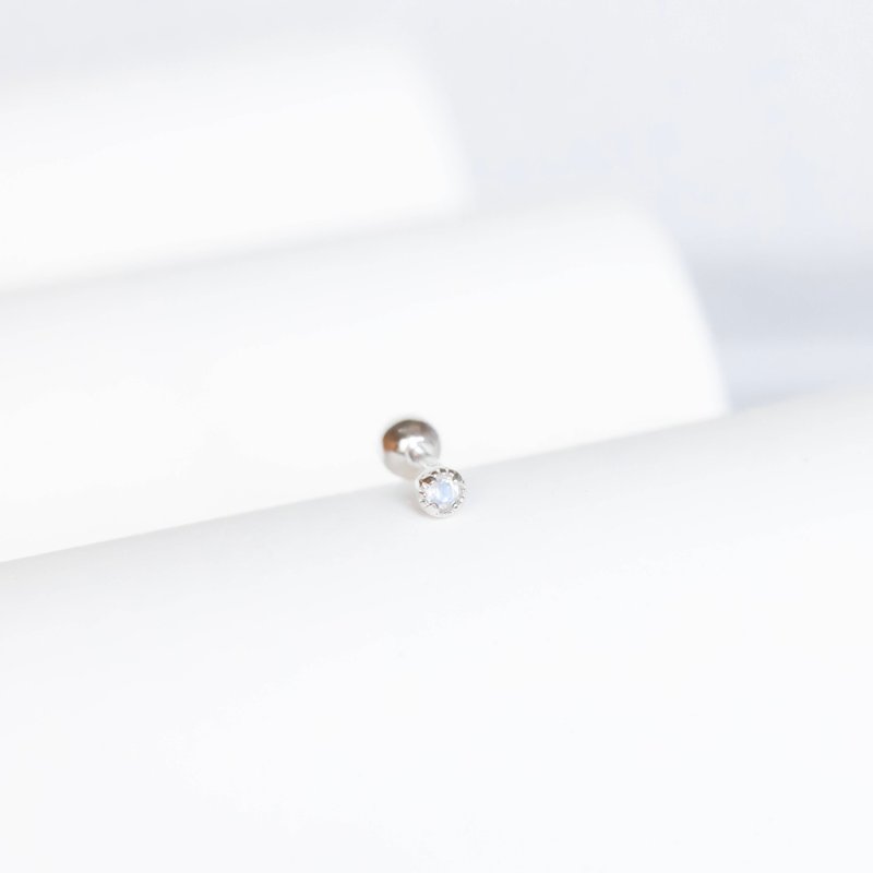 月光石925纯银迷你小宝石转珠耳环 - 耳环/耳夹 - 宝石 蓝色