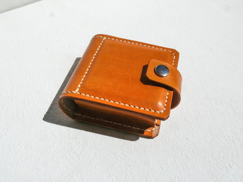 不撞包亮橘色植鞣革全真皮口红盒/口红包/口红收纳内含镜子 - 化妆包/杂物包 - 真皮 橘色