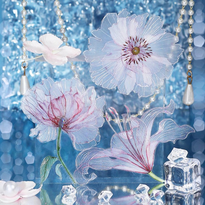 柔紗 薄桃色花卉 絲綢紋理 PET 和紙膠帶 3D珠光 10.5米卷 - 纸胶带 - 其他材质 粉红色