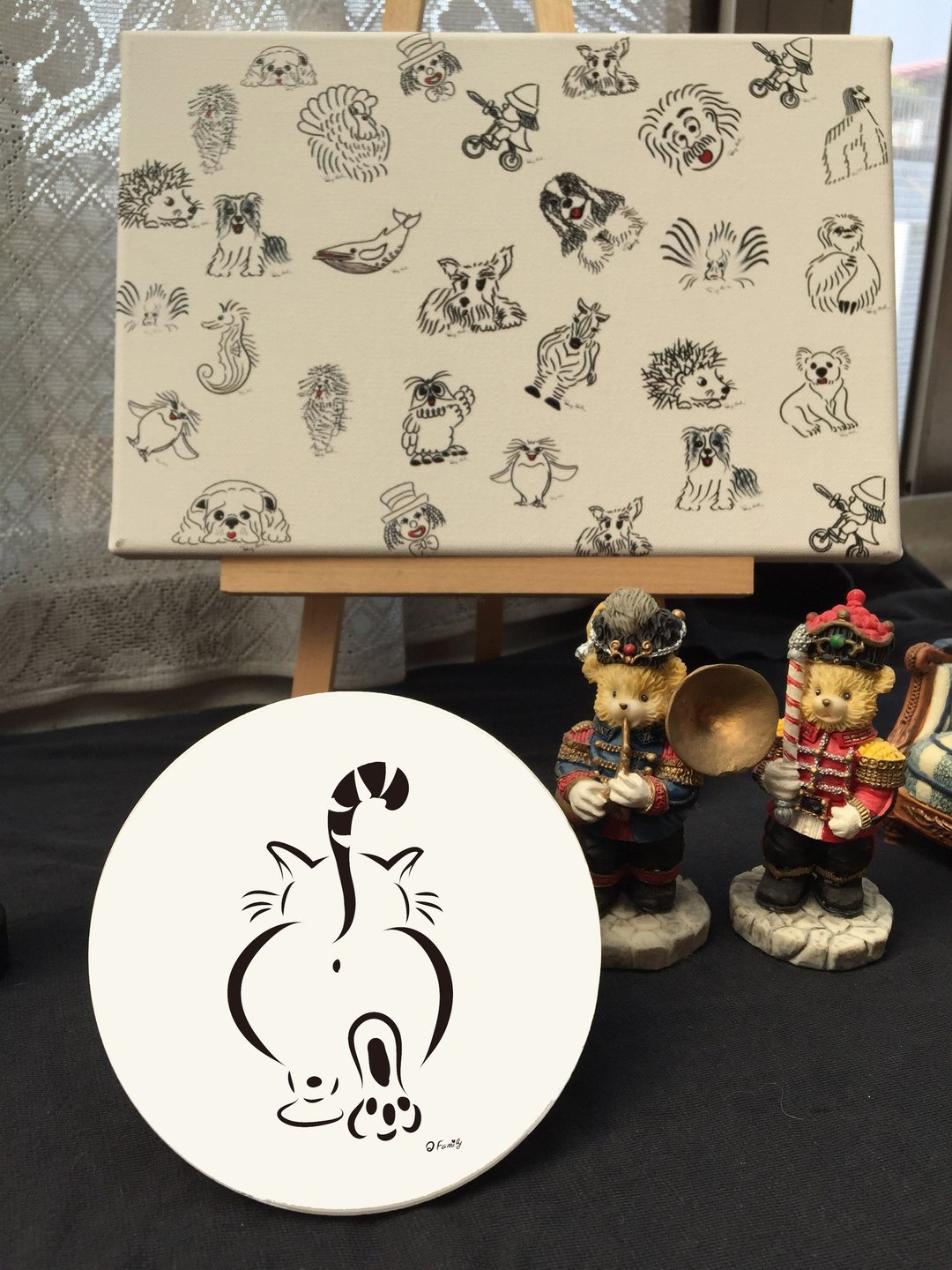 Q Family 原创陶瓷吸水杯垫 - 猫咪-走开 - 杯垫 - 陶 白色