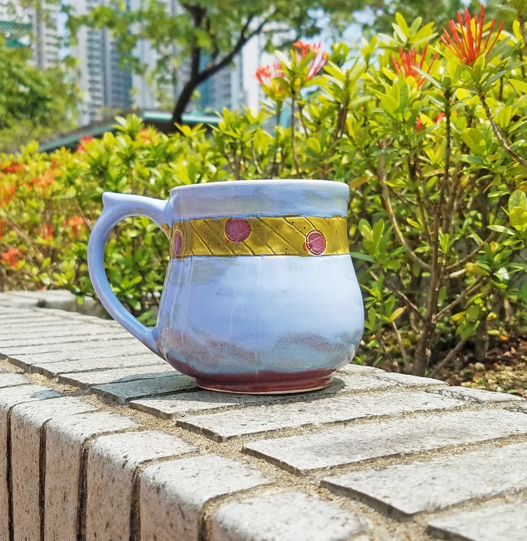 Art Deco 陶艺玫瑰雕刻杯 - 咖啡杯/马克杯 - 陶 蓝色
