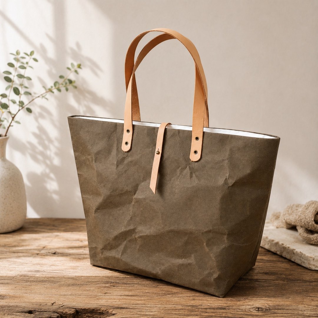 托特包 Tyvek and Kraft Paper Tote Bag LARGE size, Washable, with Closure /防水 /抗撕破 - 其他 - 纸 咖啡色
