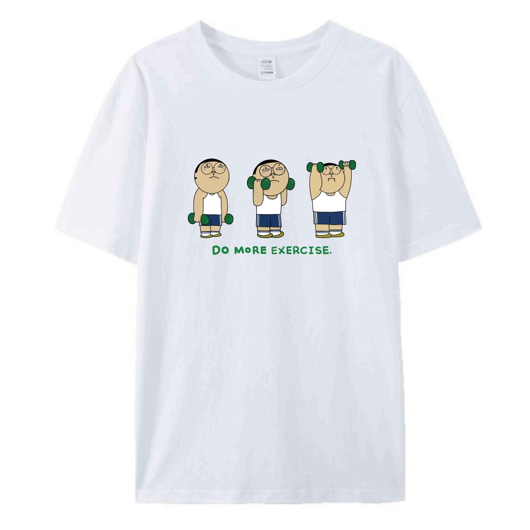 多运动 白  / 插画T恤  T-SHIRT  夏季短袖 纯棉 上衣 - 男装上衣/T 恤 - 棉 白色