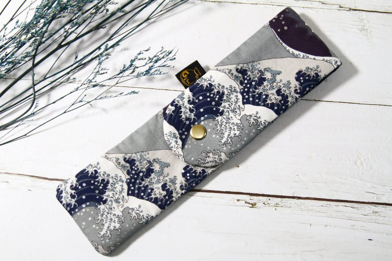 【Gi LAI】6.5*26Cm双层筷袋-富士山在神奈川冲浪里 - 餐刀/叉/匙组合 - 棉．麻 灰色