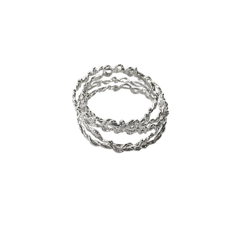 波浪细致纯银戒指 3件组 - 戒指 - 纯银 银色