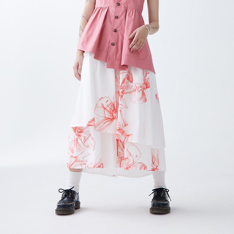 层次感印花长裙 - 裙子 - 棉．麻 多色