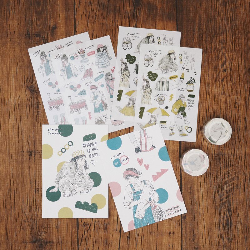 My Color 套组 纸胶带2卷+转印贴纸2组 送明信片2张 - 纸胶带 - 纸 