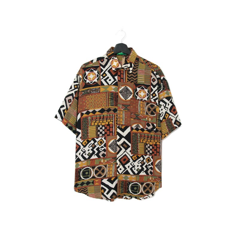 Back to Green- 短袖花衬衫 复古撞色图腾ss-20 vintage shirt - 男装背心 - 丝．绢 