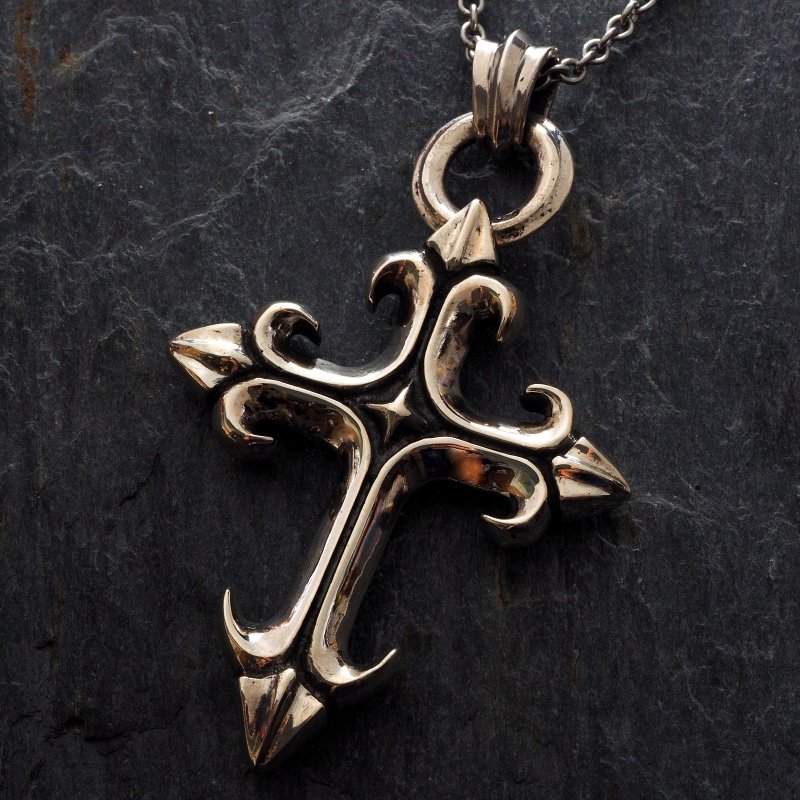 925纯银饰 丹麦极简风 双面厚实北极星十字架坠饰项链 雅痞大器 - 长链 - 纯银 银色