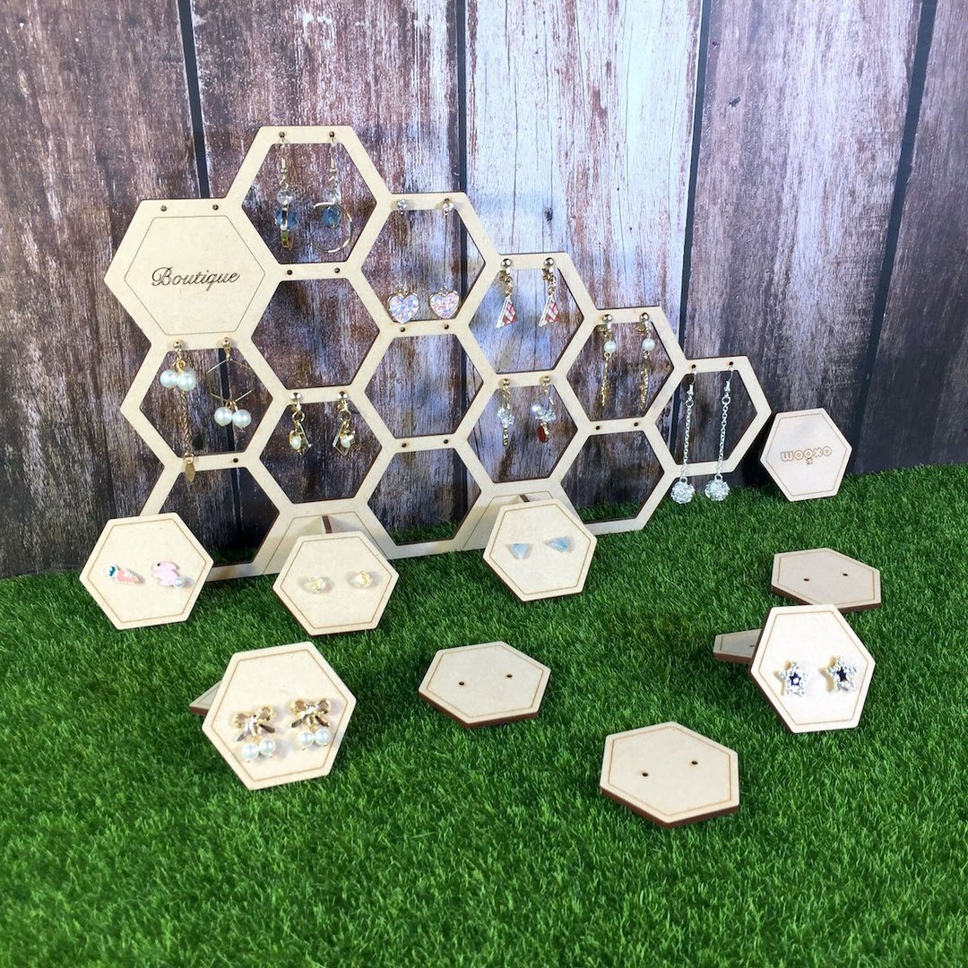 WOOXO 耳饰蜂巢展示架 蜂巢板 耳环 台湾定制 - 收纳用品 - 木头 卡其色
