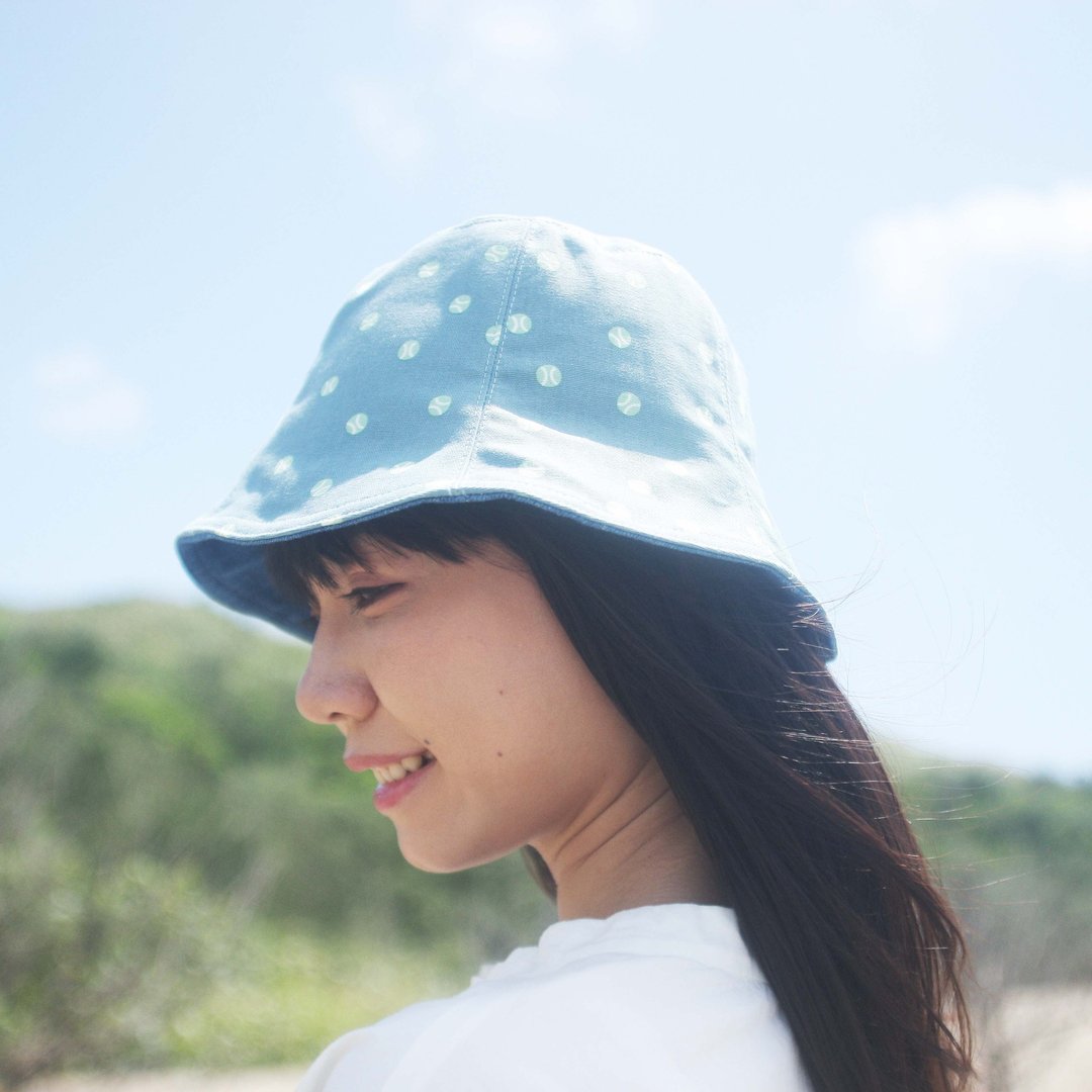双面帽子 _ 浅绿底小网球 - 帽子 - 棉 绿色