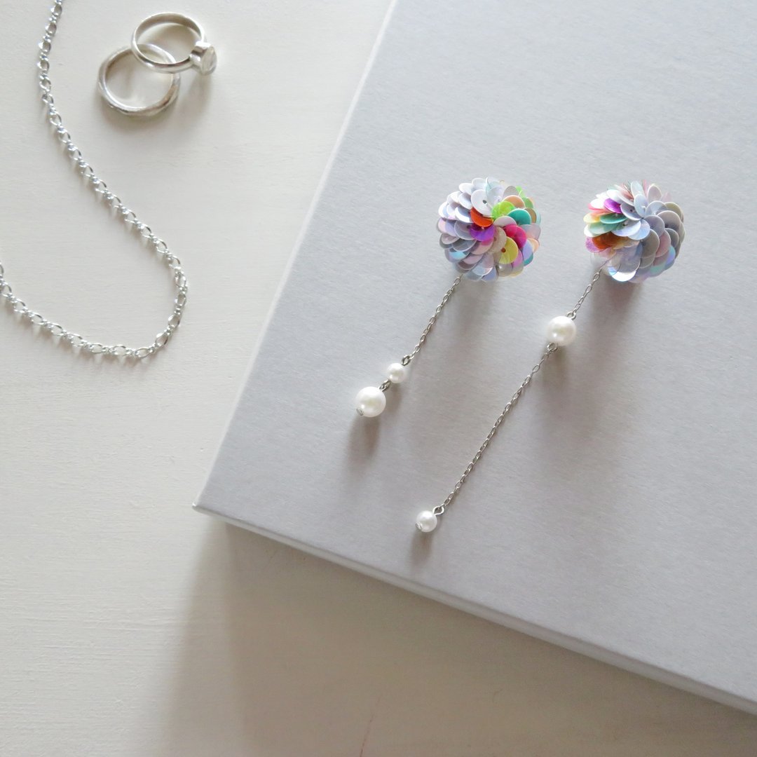 ART Petit Sequin Earrings GR - 耳环/耳夹 - 其他材质 多色