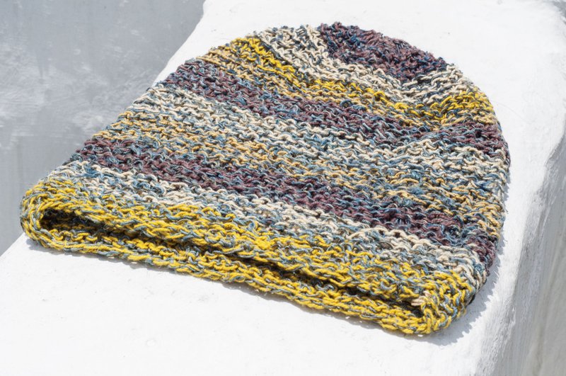 手工编织棉麻帽/渔夫帽/遮阳帽/手工帽/手工钩织帽-芒果咖啡冰沙 - 帽子 - 棉．麻 多色