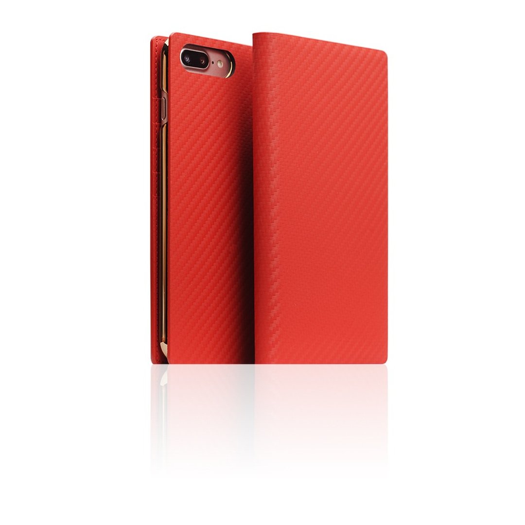 SLG Design iPhone 7 Plus D+ ICL 奢华碳纤纹 顶级真皮侧掀皮套 - 红 - 手机壳/手机套 - 真皮 红色