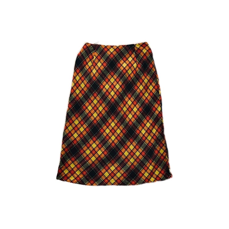 Vintage Wool Tartan skirt 古着美国毛料格子半身裙 - 裙子 - 羊毛 橘色