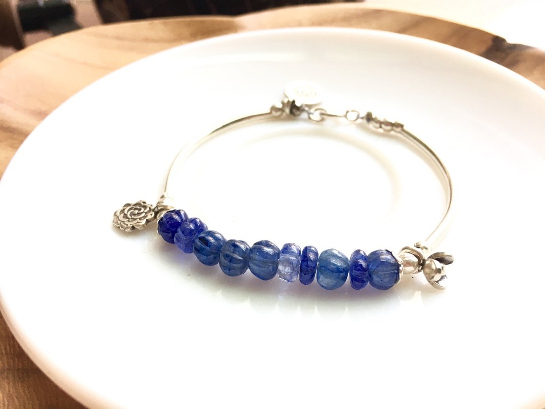  Ops Tanznite handmade elegant silver bracelet - 丹泉石/纯银/限定/手链/ - 手链/手环 - 宝石 蓝色