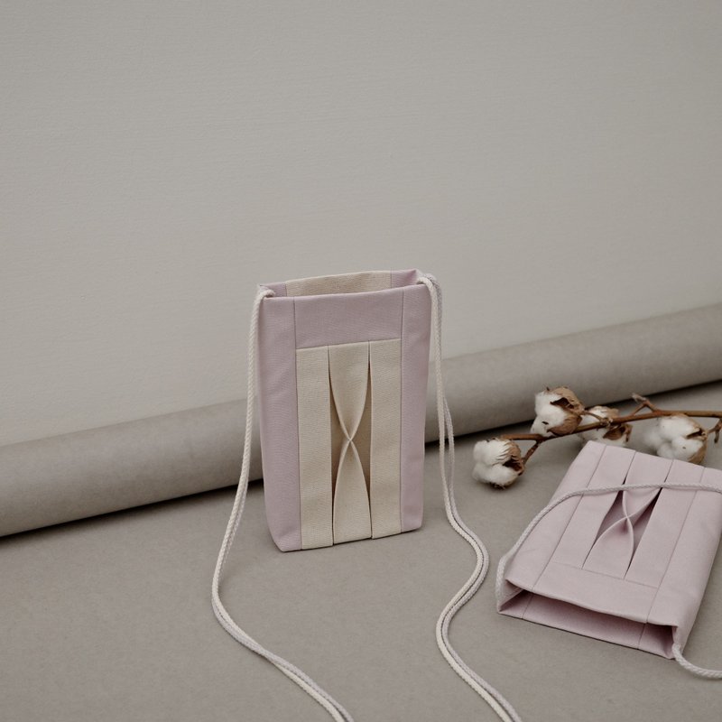 立体打褶 随身小包 / 手机包 / 斜背 侧背 / 帆布包 / 双拼色 - 侧背包/斜挎包 - 棉．麻 粉红色