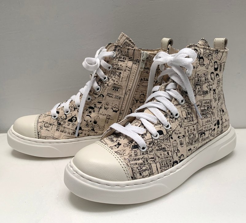 手工印花帆布鞋_大武花夜市 - 女款休闲鞋 - 真皮 白色