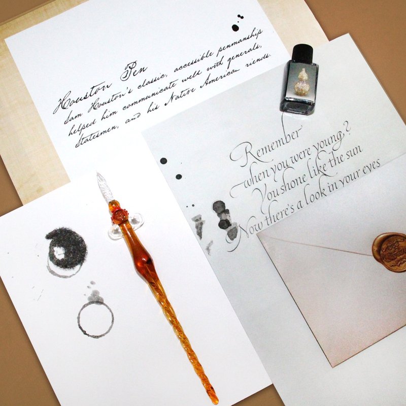 财运亨通-福寿葫芦式大瓶玻璃沾水笔 - 蘸水笔 - 玻璃 红色