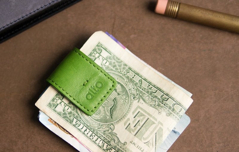 【定制化礼物】皮革多功能收纳夹 / 钞票夹、集线器 -莱姆绿 - 证件套/卡套 - 真皮 绿色