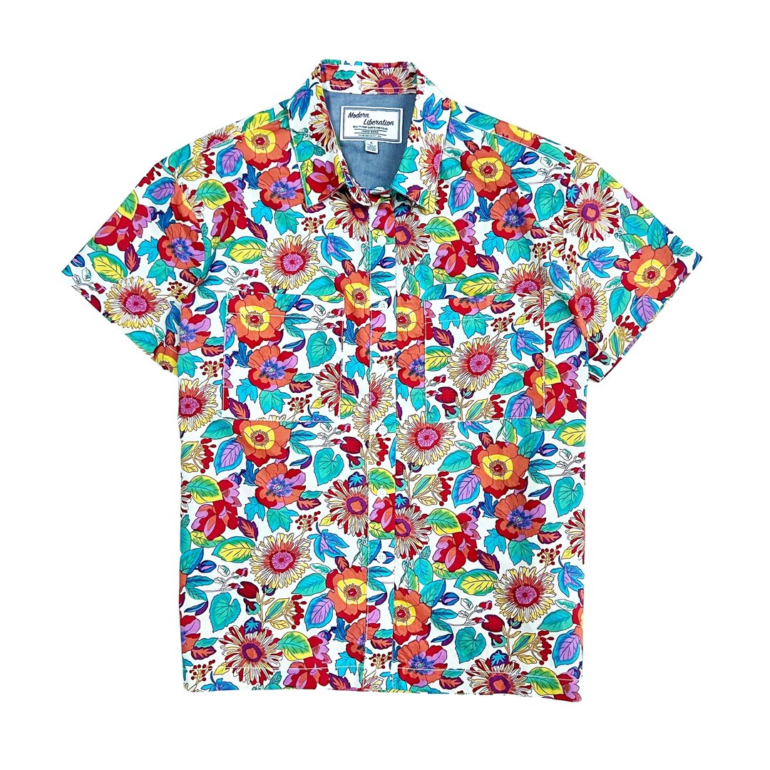 Women's Sunflower Print Shirt 女装向日葵衬衫 - 白色 - 女装衬衫 - 棉 白色