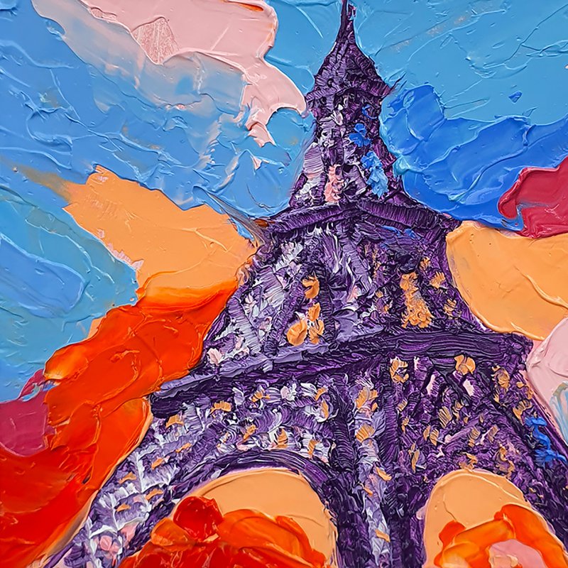 Eiffel Tower Painting Paris Cityscape Original Art France Flowers Old Town Small - 海报/装饰画/版画 - 其他材质 多色