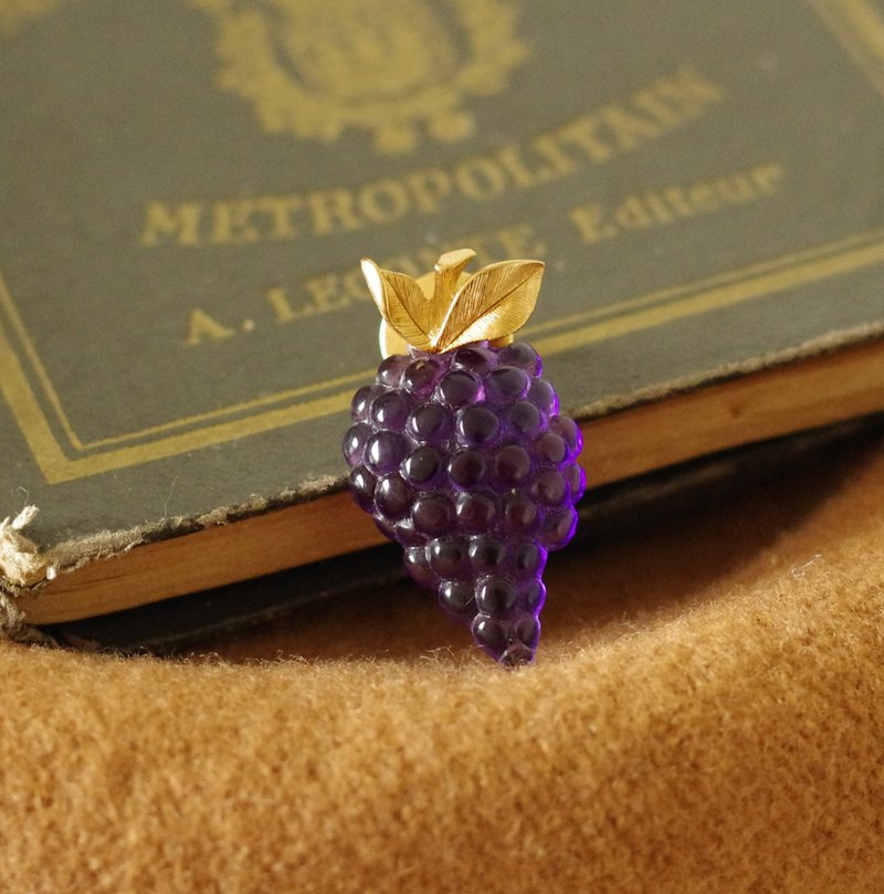 Vintage 金色叶片透光葡萄水果别针领带针 B2062 - 胸针 - 其他金属 金色