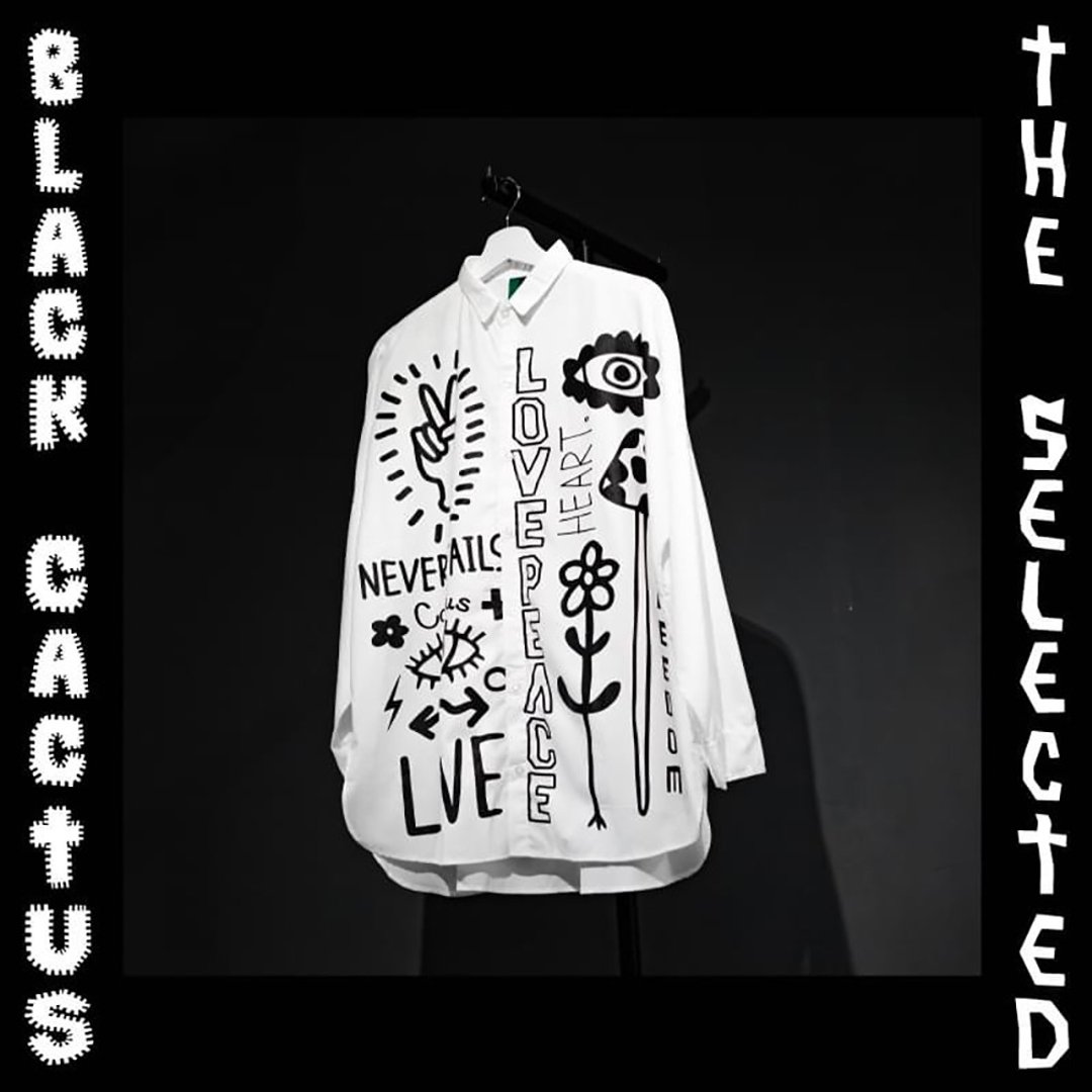 Long sleeve shirt with never print - 男装衬衫 - 棉．麻 白色