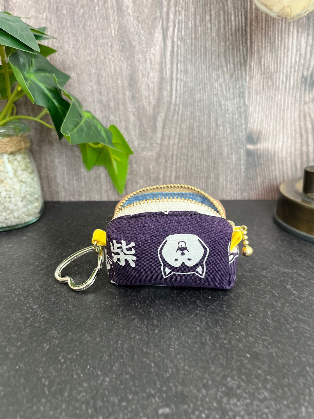 日本制柴犬图案迷你收纳包 - 化妆包/杂物包 - 棉．麻 蓝色