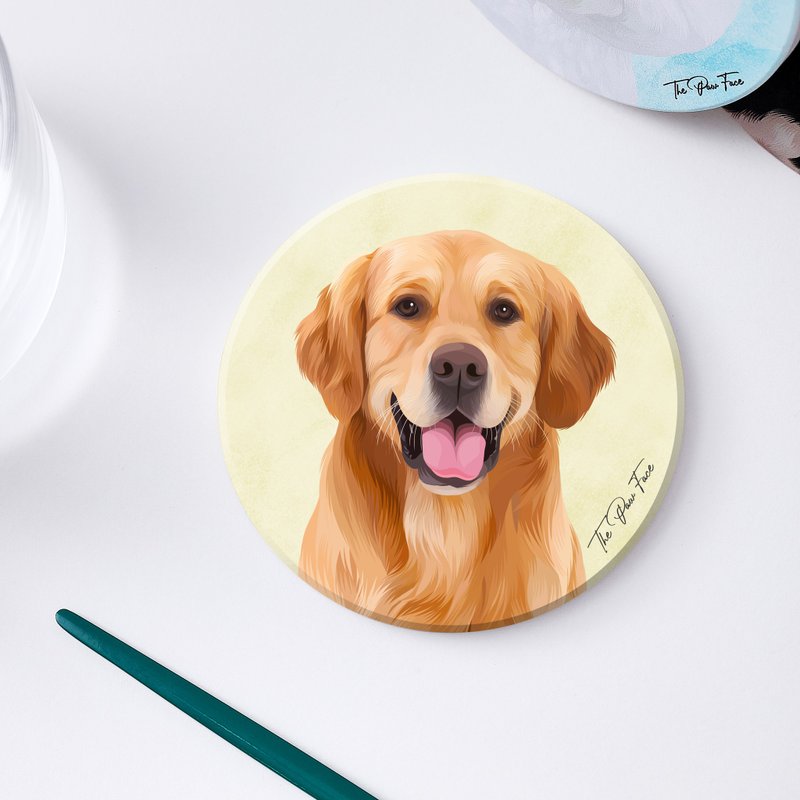 金毛 黄金猎犬 金毛寻回犬 狗狗-圆型陶瓷吸水杯垫/动物/居家用品 - 杯垫 - 陶 