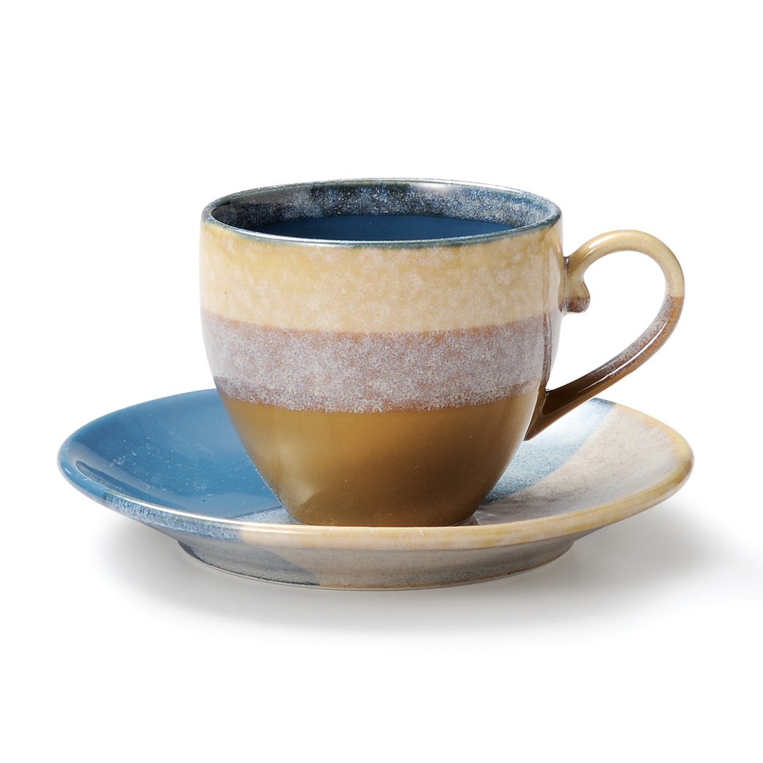 Mino Ware Grays Works Cup &amp; Saucer Green - 咖啡杯/马克杯 - 陶 蓝色