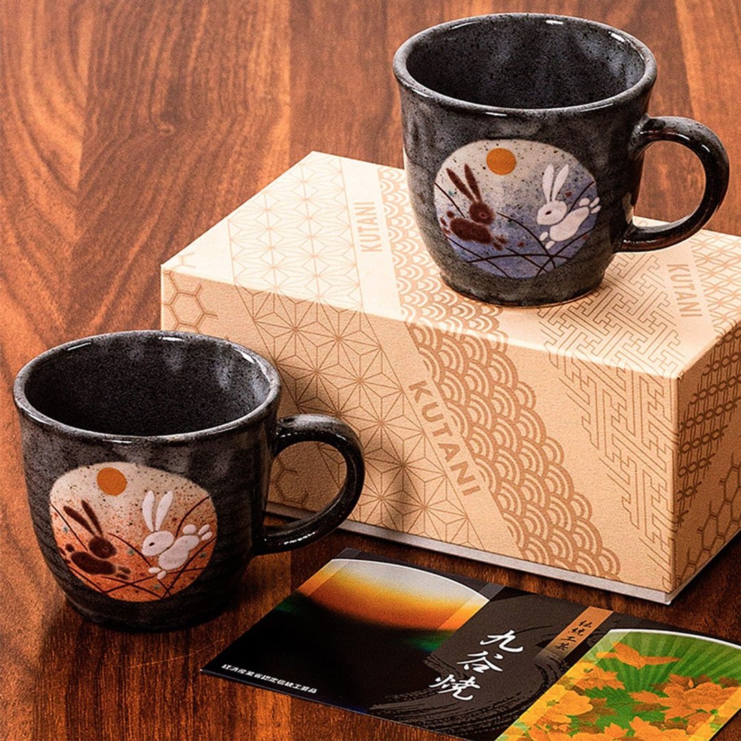 日本制进口九谷烧情侣月兔对杯复古陶瓷咖啡杯茶杯马克杯结婚礼物 - 其他杯子 - 陶 