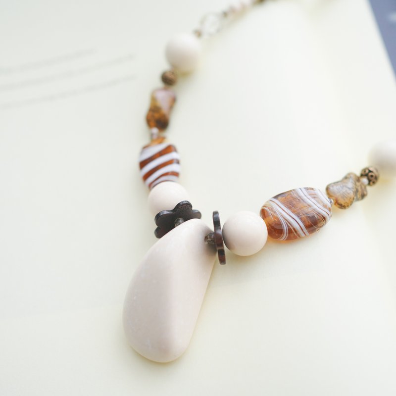 波西米亚项链vintage中古古董饰品短项链 - 项链 - 其他材质 卡其色